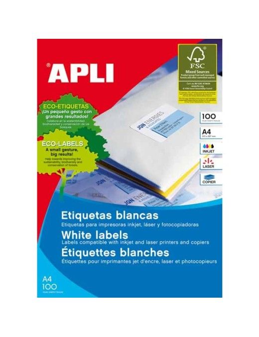 APLI ETIQUETAS BLANCAS 99.1X38.1 PERMANENTE 25 HOJ