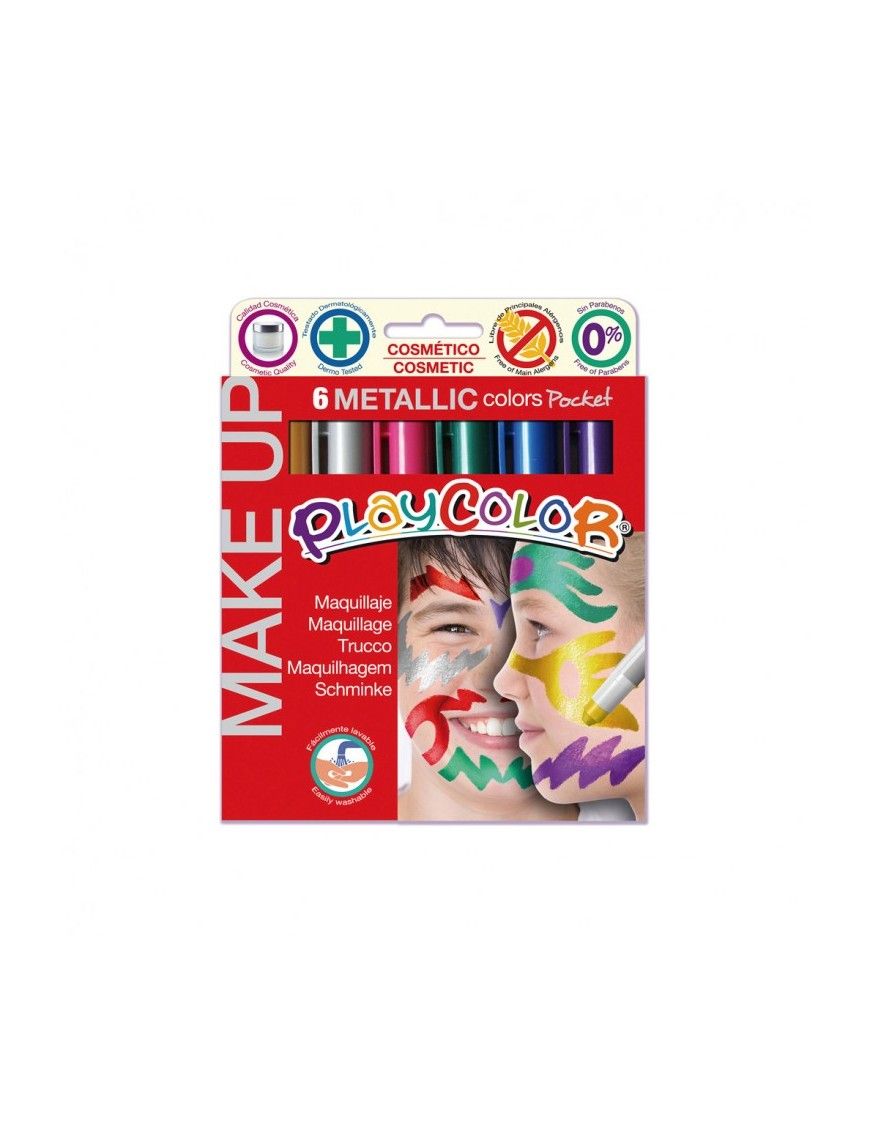 PLAYCOLOR TEMPERA SOLIDA MAKE UP METALIC 6 UNIDAD.