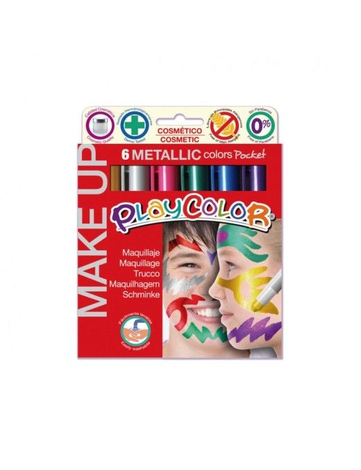 PLAYCOLOR TEMPERA SOLIDA MAKE UP METALIC 6 UNIDAD.