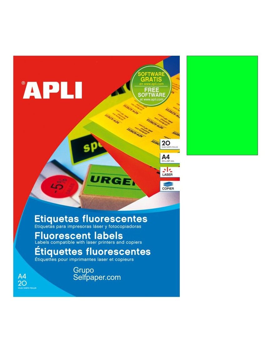 APLI ETIQUETA FLUORESCENTE VERDE 210X297