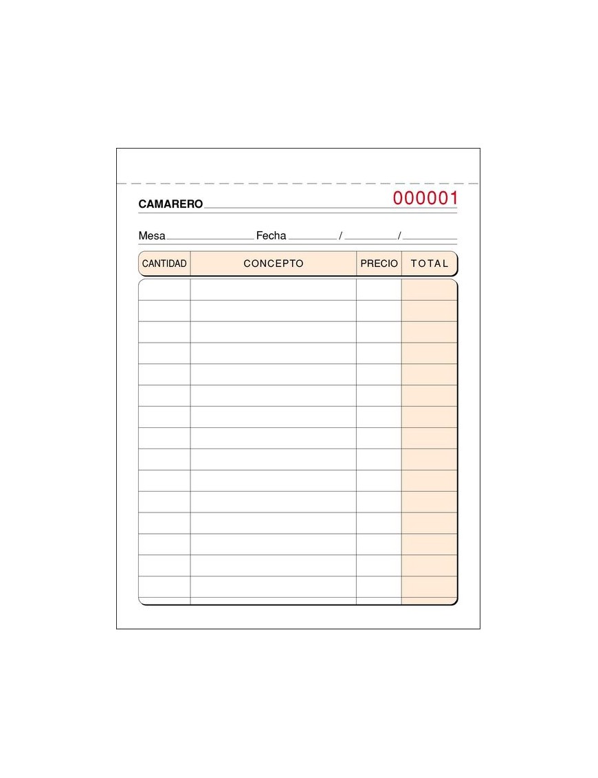 TALONARIO CAMARERO NUMERADO 1/8 TRIPLICADO