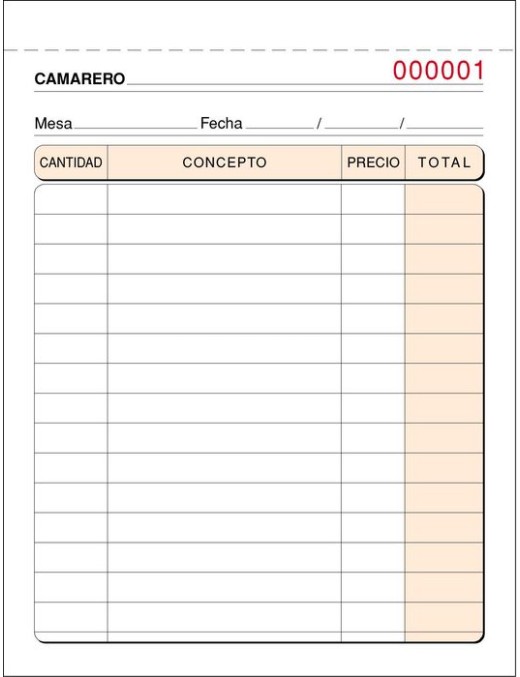 TALONARIO CAMARERO NUMERADO 1/8 TRIPLICADO