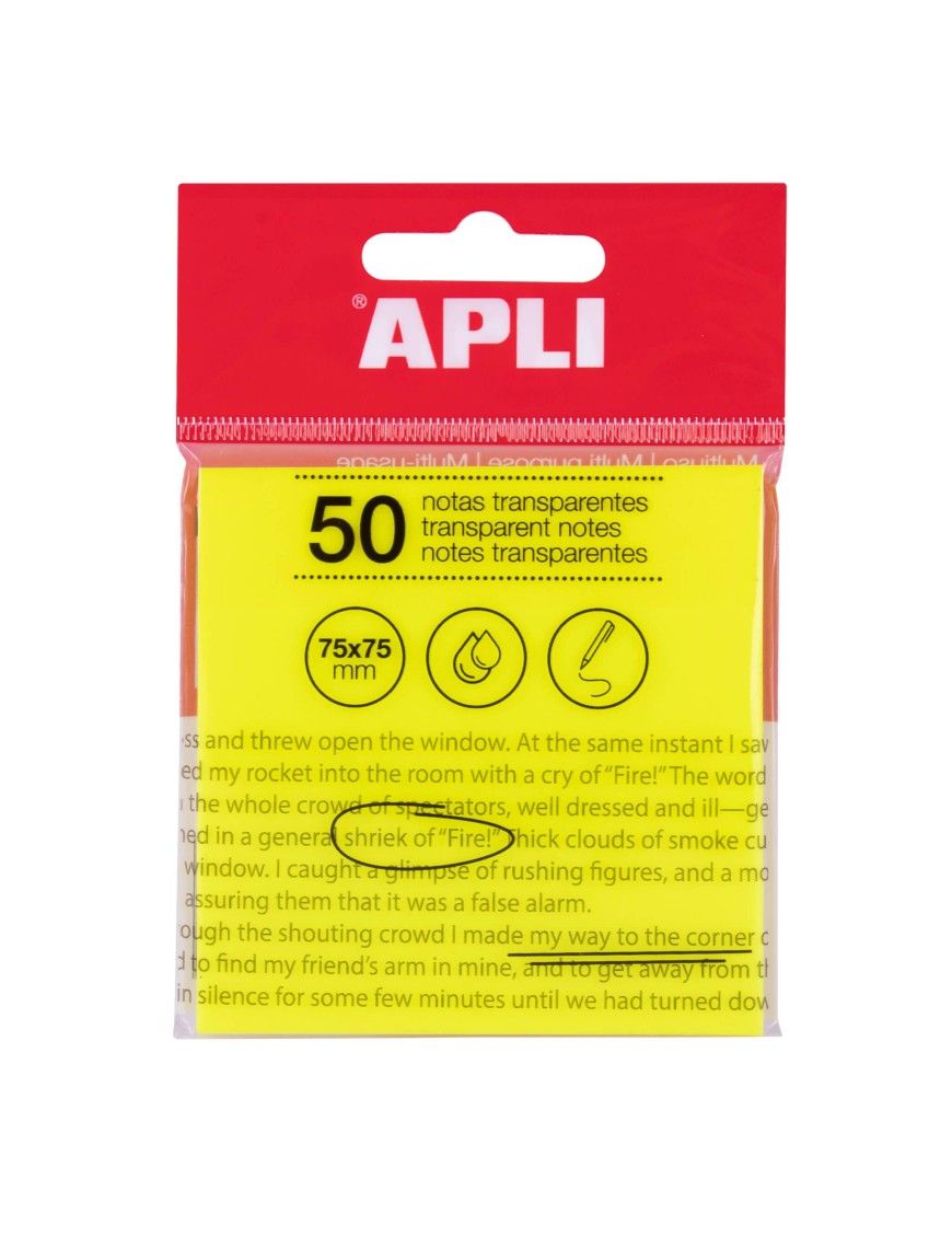 NOTAS ADHESIVAS TRANSPARENTES AMARILLAS