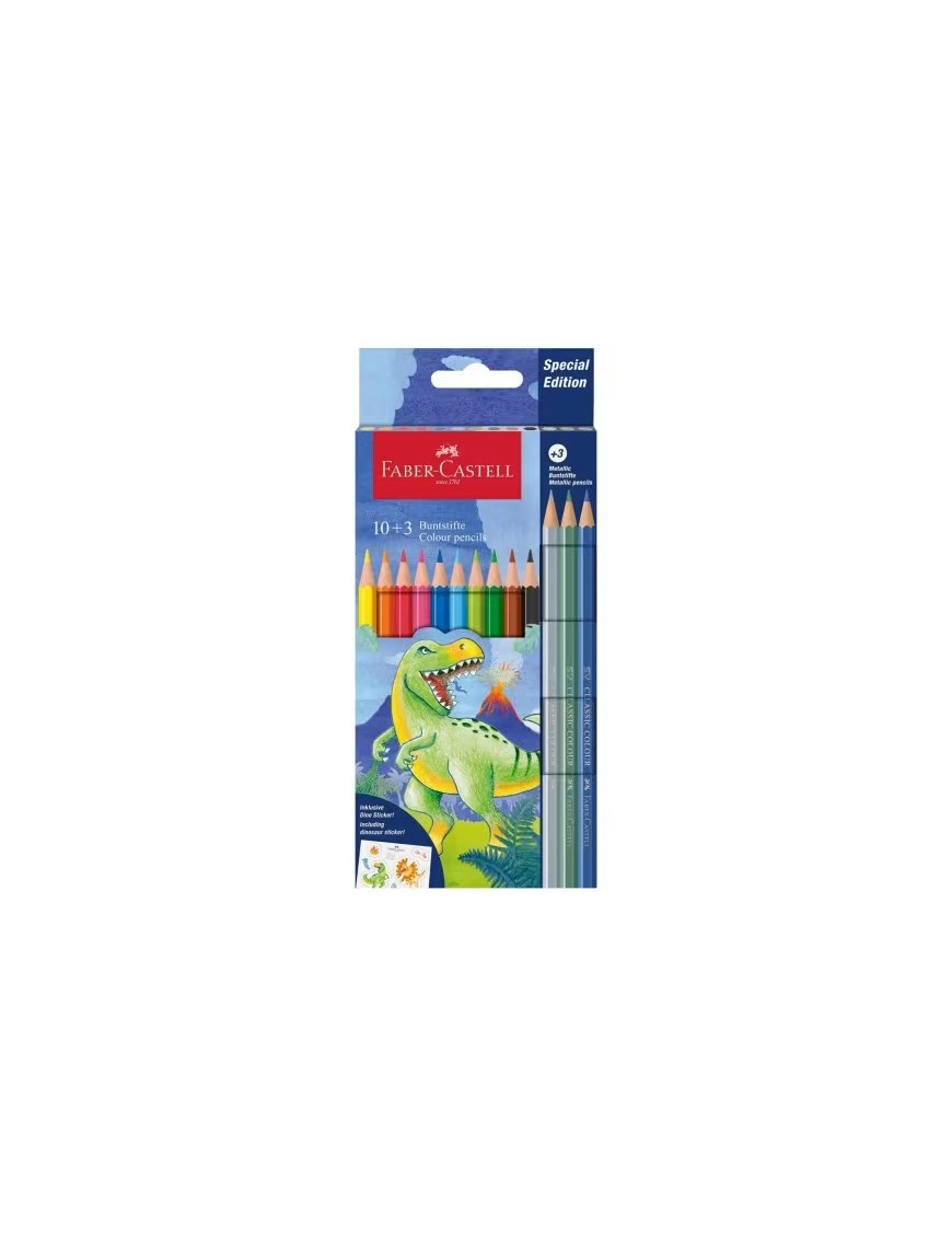 ESTUCHE PINTURAS FABER 10+3 DINOSAURIO