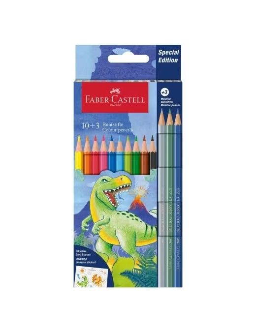 ESTUCHE PINTURAS FABER 10+3 DINOSAURIO