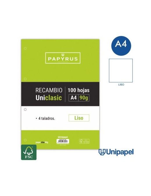 RECAMBIO LISO 100H 4TALADROS 90GR PAPYRUS