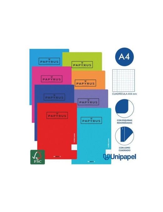 LIBRETA PAPYRUS A4 4X4 POLIPROPILENO 48H 90
