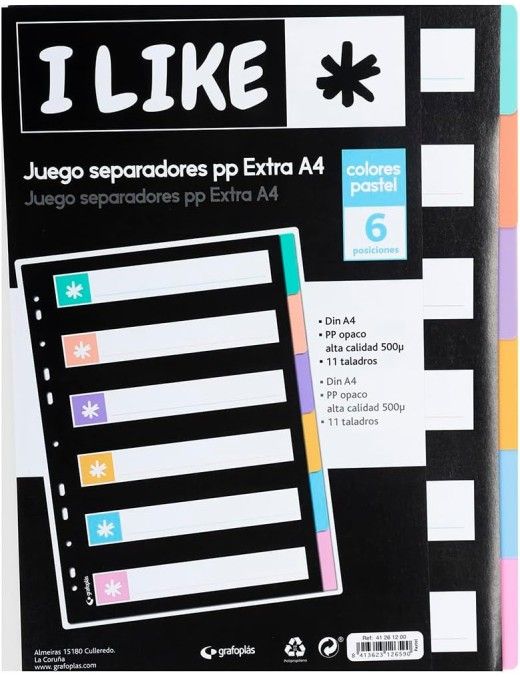 SEPARADOR A4 6 POS LIKE PASTEL