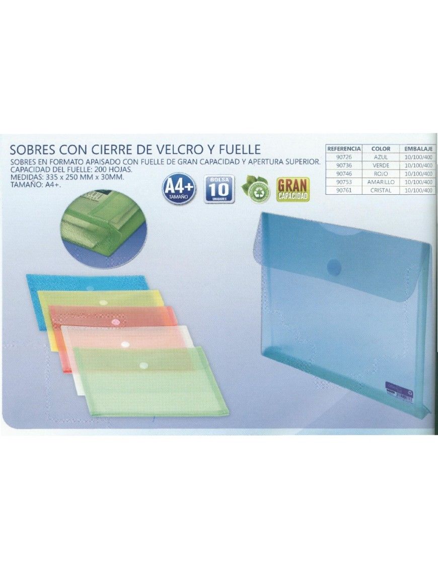 SOBRE CIERRE VELCRO FUELLE330X250X30 CRISTAL