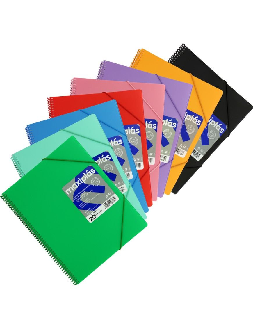 CARPETA FUNDAS ESPIRAL MAXIPLAS 20 FUNDAS COLORES