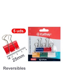BLISTER 5 PINZAS ABATIBLES COLORES SURTIDOS 25 MM