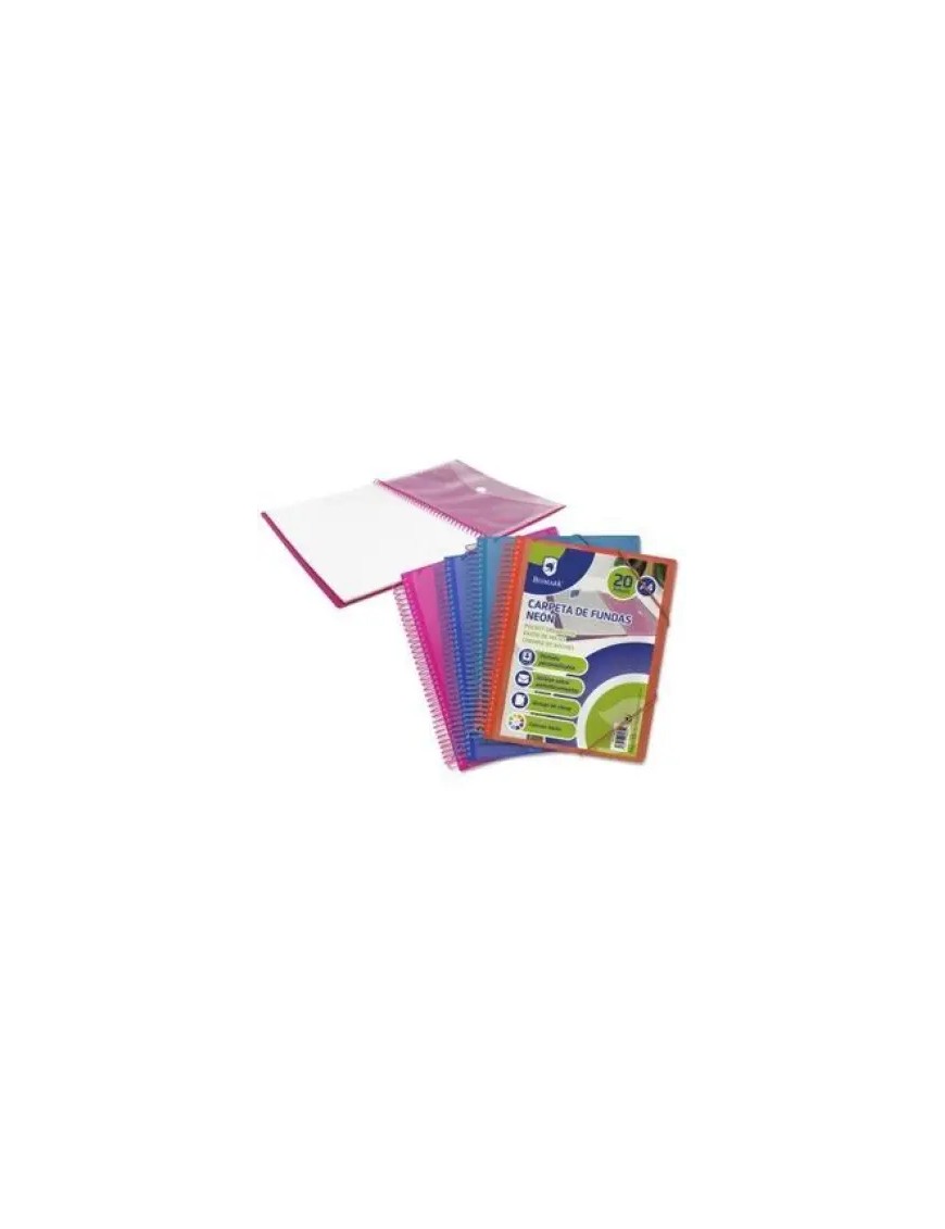 CARPETA FUNDAS ESPIRAL GOMAS Y CANGURO 20F NEON