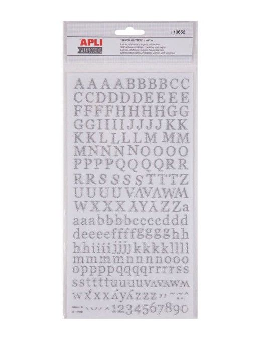 LETRAS APLI ADHESIVAS PLATA -ORO -ROJO-VERDE