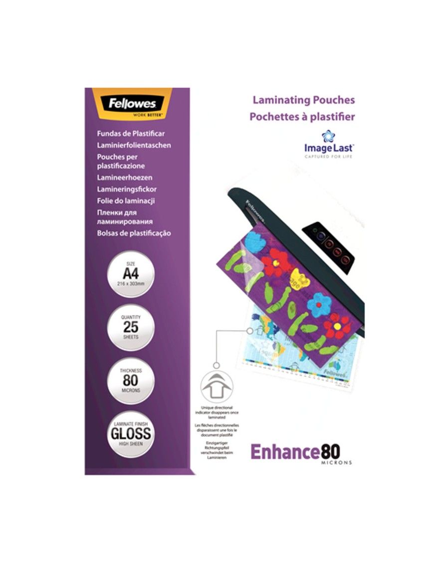 FELLOWES PACK 25 FUNDAS PLASTIFICAR 80 MIC A4