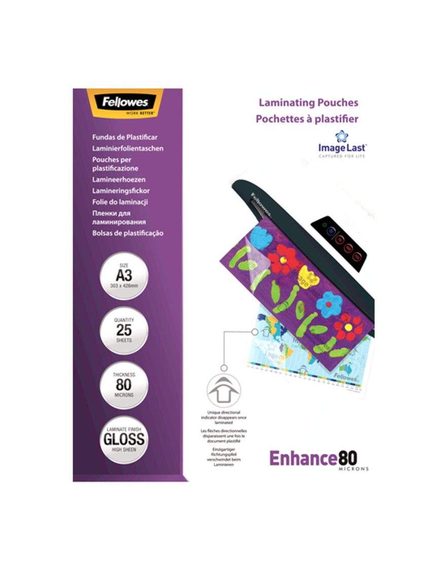 FELLOWES PACK 25 FUNDAS A3 PLASTIFICAR 80. BRILLO