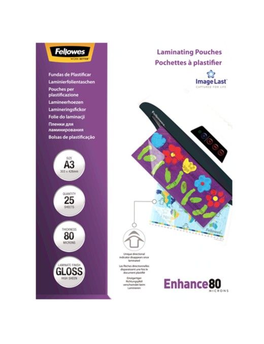 FELLOWES PACK 25 FUNDAS A3 PLASTIFICAR 80. BRILLO