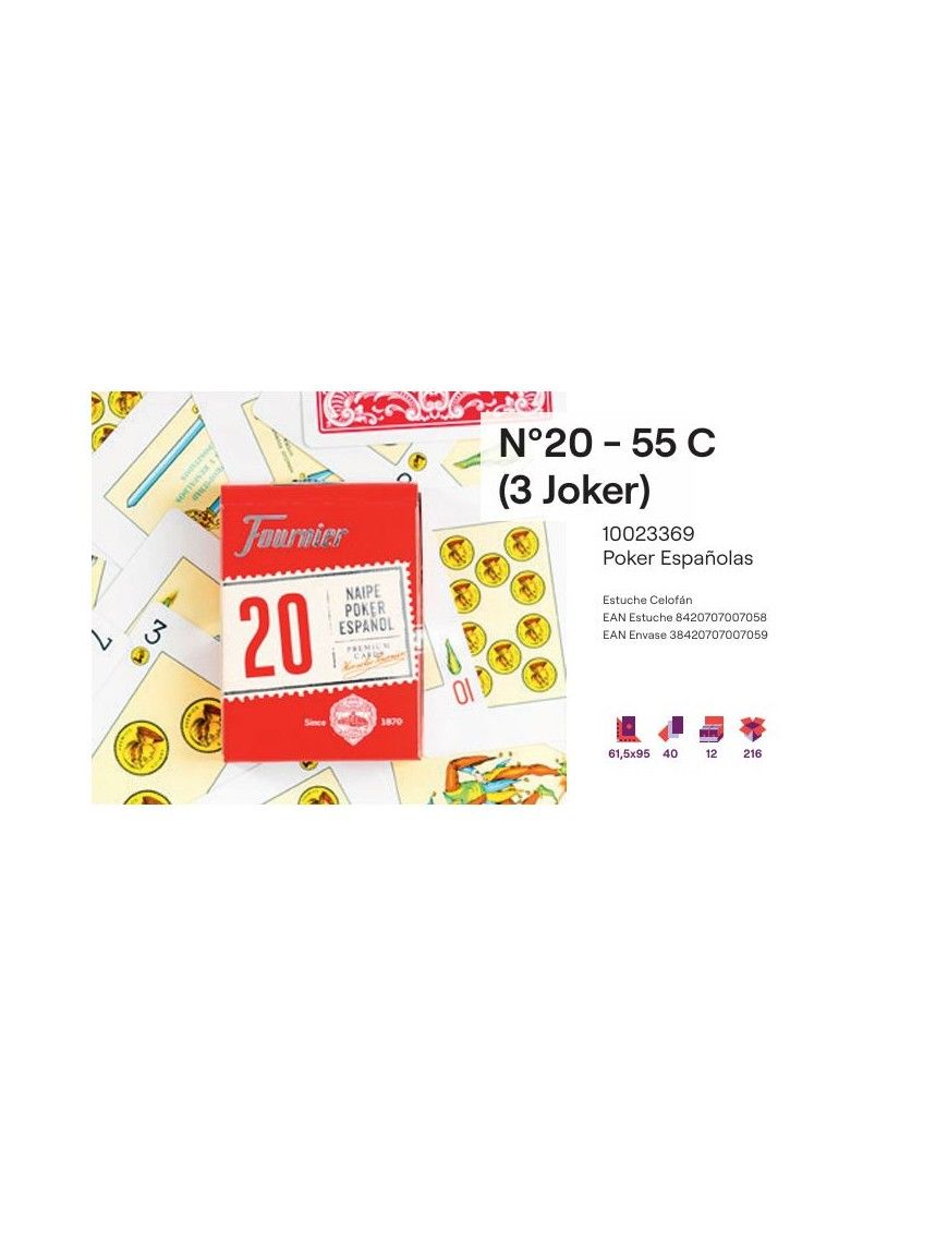 BARAJA FOURNIER POKER ESPAÑOL Nº 20/55 CARTAS.