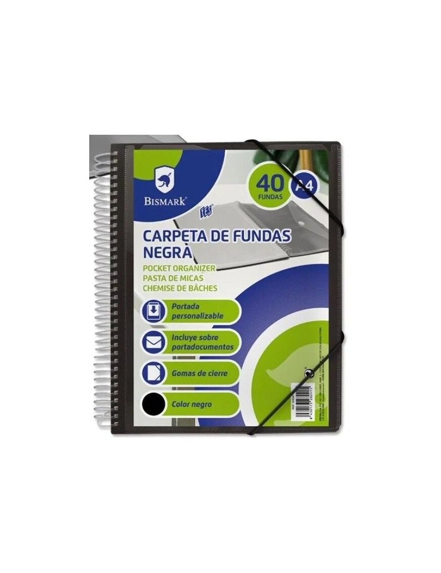 CARPETA FUNDAS ESPIRAL GOMAS Y CANGURO 40F NEGRO
