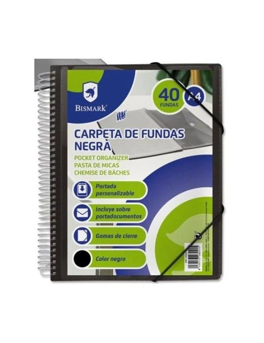 CARPETA FUNDAS ESPIRAL GOMAS Y CANGURO 40F NEGRO