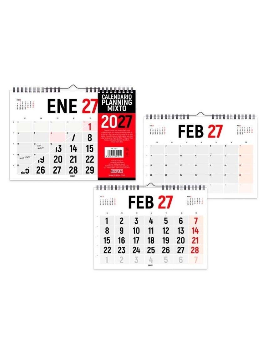 CALENDARIO 2027 PARED HORIZONTAL DOBLE CARA