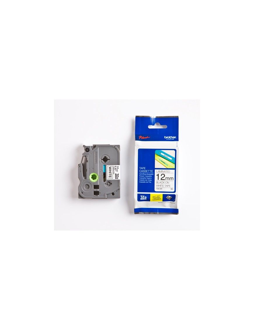 CINTA BROTHER TZE231 12MMX8M BLANCO/NEGRO