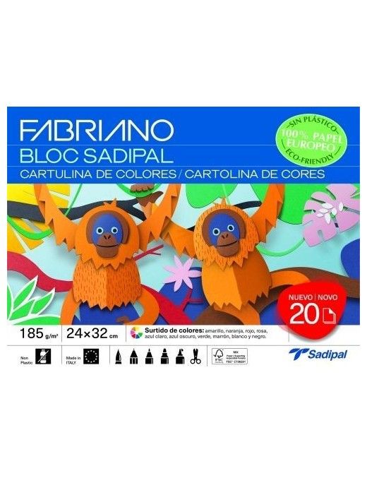 BLOC 20H CARTULINAS COLORES SURTIDO SADIPAL