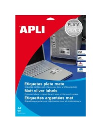 ETIQUETAS POLIESTER APLI PLATA A4 LASER 210 X 297