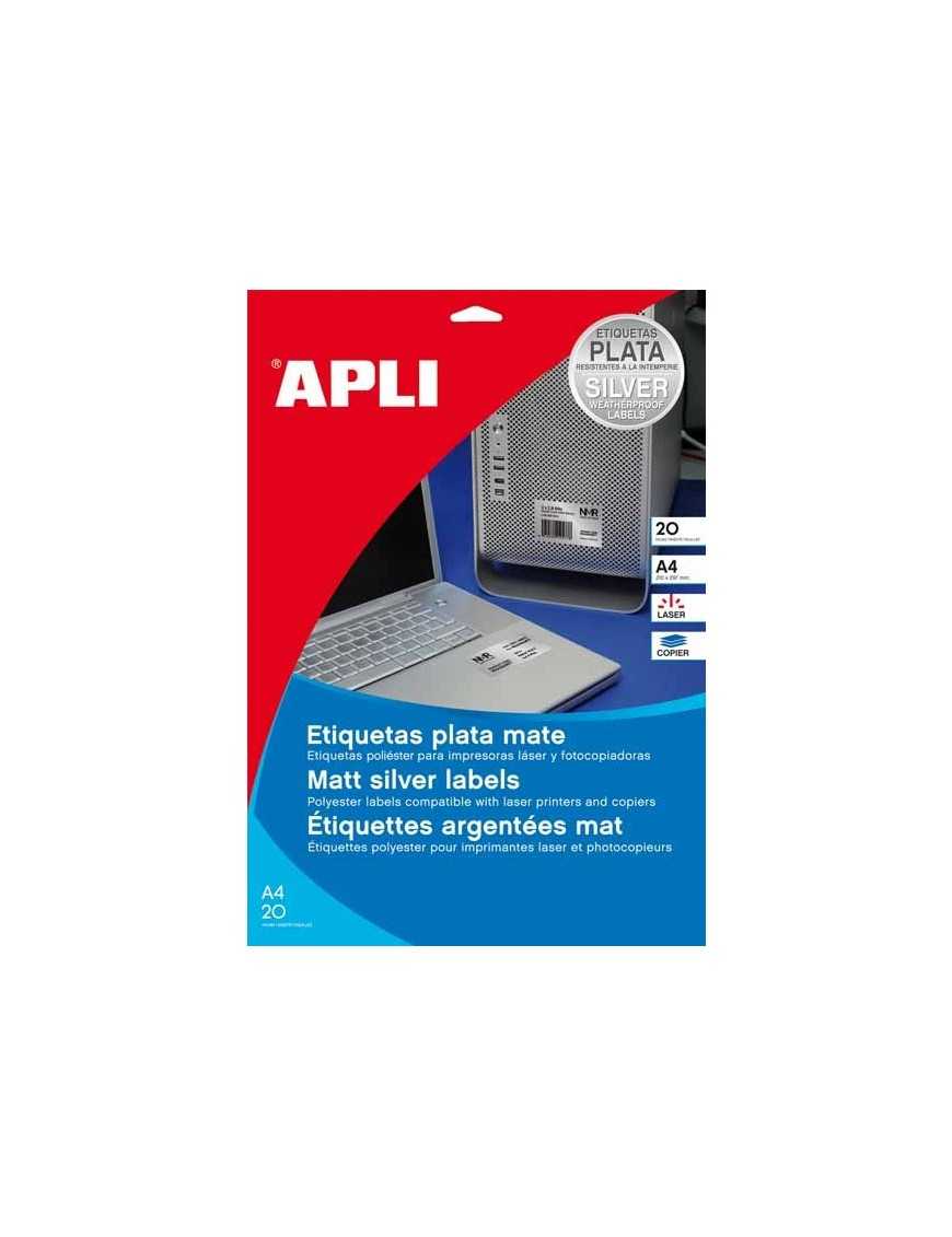 ETIQUETAS POLIESTER APLI PLATA A4 LASER 210 X 297