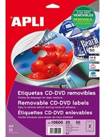 APLI 50 ETIQUETAS PARA CD REMOVIBLE EN 25 HOJAS