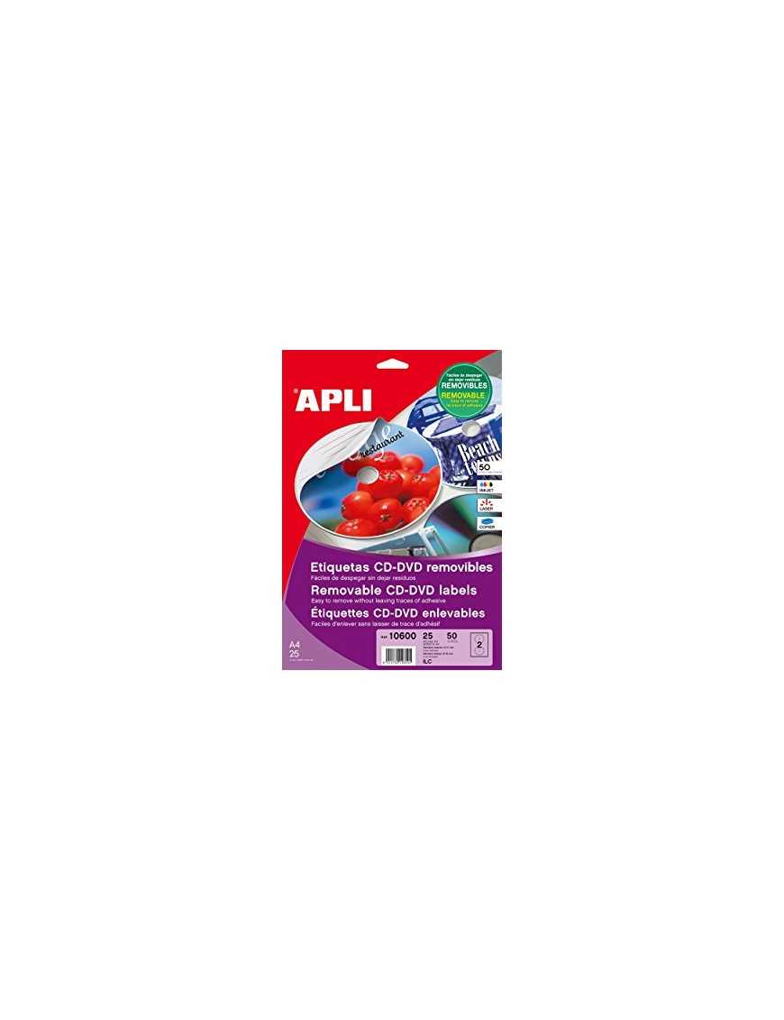 APLI 50 ETIQUETAS PARA CD REMOVIBLE EN 25 HOJAS