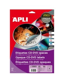 PACK DE 50 ETIQUETAS PARA CD-DVD DORSO OPACO APLI