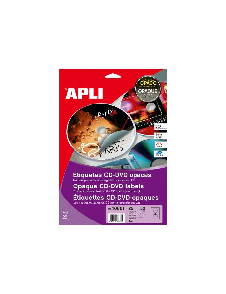 PACK DE 50 ETIQUETAS PARA CD-DVD DORSO OPACO APLI
