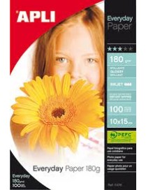 PACK 100 HOJAS PAPEL FOTO 10X15 APLI EVERYDAY 180
