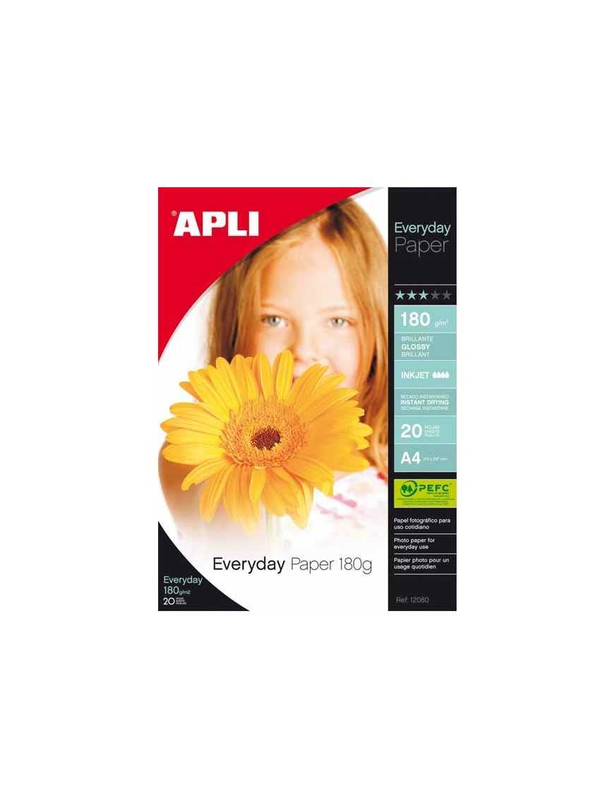 APLI 20 HOJAS PAPEL FOTOGRAFICO EVERYDAY A4 180 GR