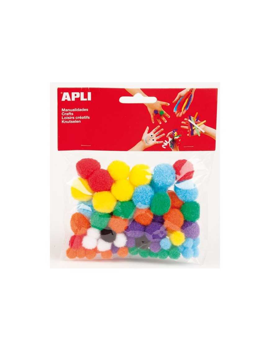 APLI BOLSA 78 POMPONES 8 COLORES SURTIDOS.
