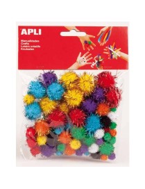 APLI BOLSA 78 POMPONES 8 COLORES BRILLANTES