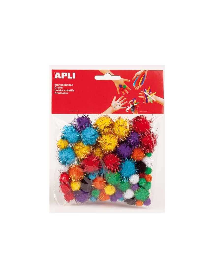 APLI BOLSA 78 POMPONES 8 COLORES BRILLANTES