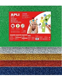 PACK 5 LAMINAS GOMA EVA PURPURINA SURTIDA APLI KI