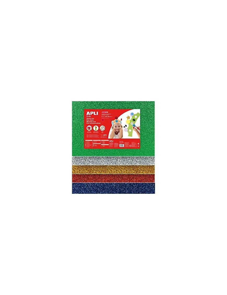 PACK 5 LAMINAS GOMA EVA PURPURINA SURTIDA APLI KI