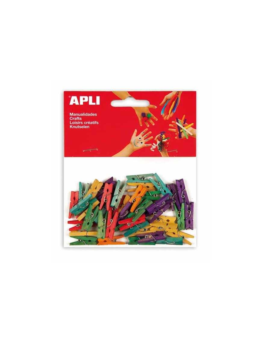 APLI BOLSA 45 MINI PINZAS MADERA COLORES SURTIDOS.