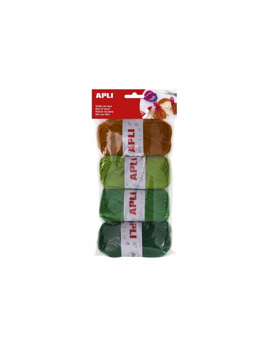 PACK DE 4 OVILLOS DE LANA EN TONOS VERDES APLI