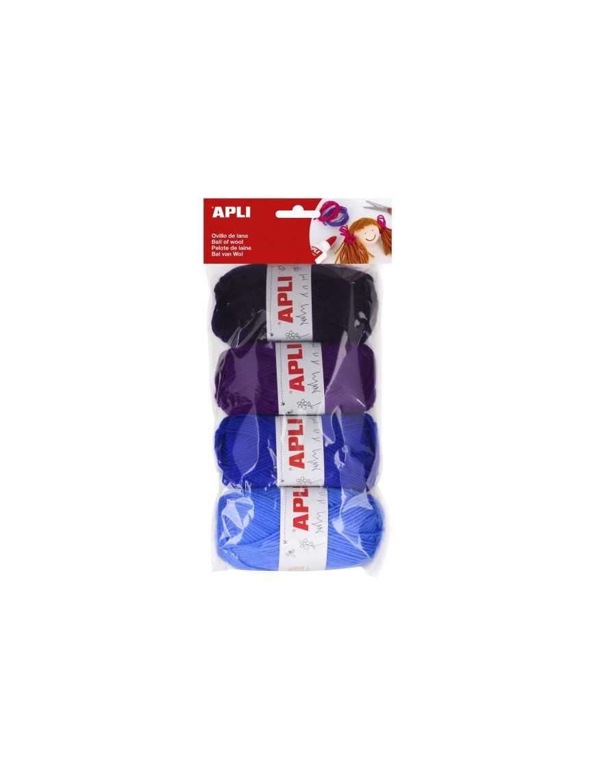 PACK DE 4 OVILLOS DE LANA EN TONOS AZULES APLI