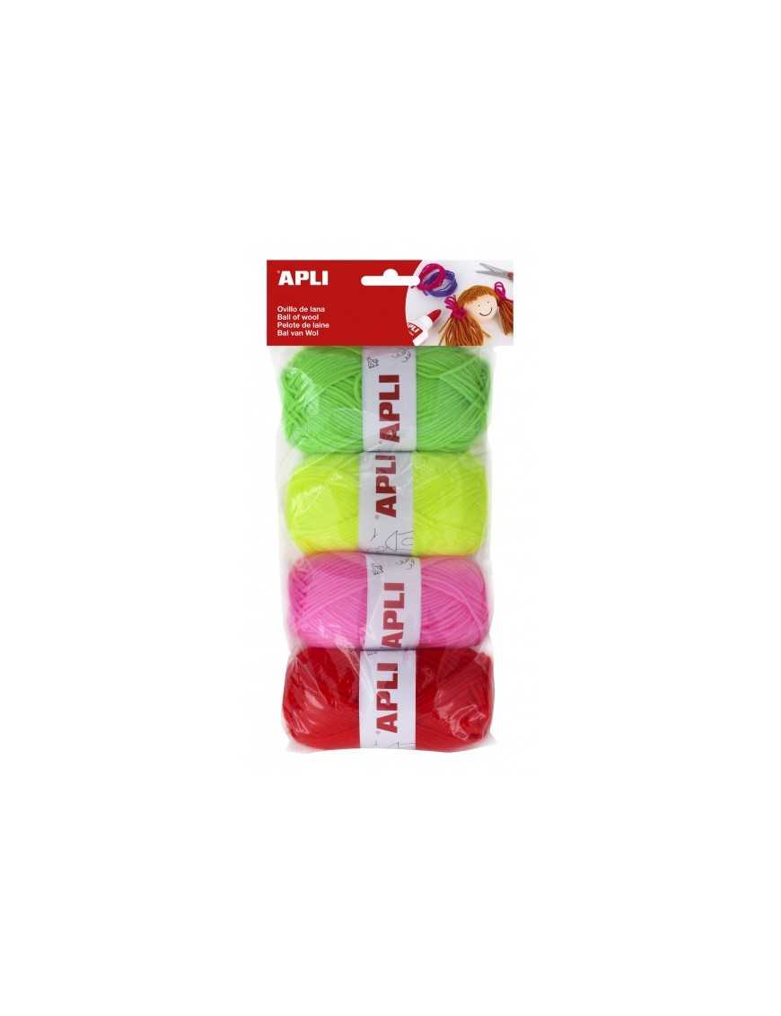 PACK DE 4 OVILLOS DE LANA EN TONOS FLUOR APLI