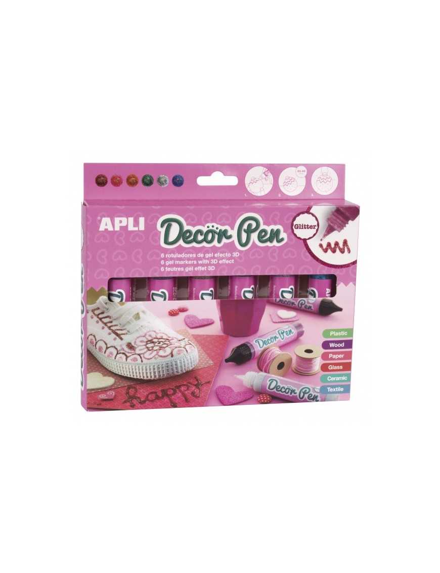 APLI 5 ROTULADORES DECOR PEN PURPURINA EFECTO 3D