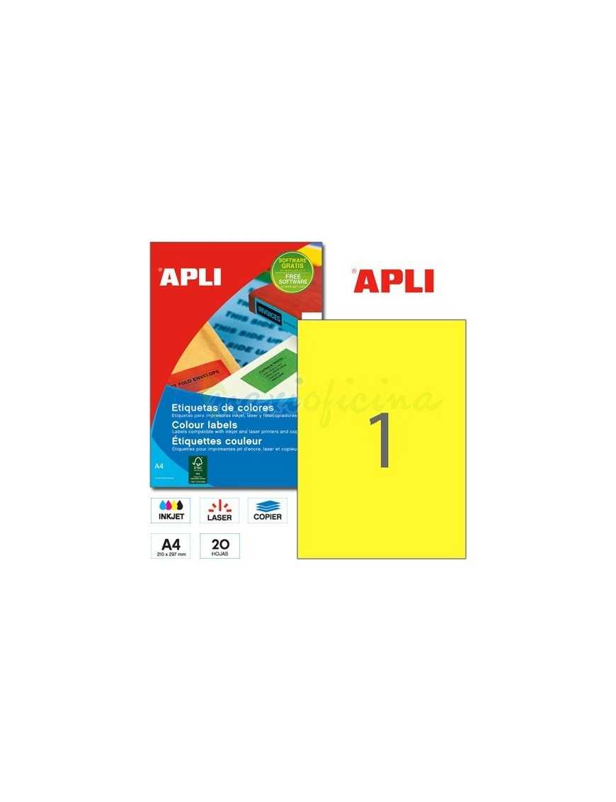 APLI 01599 CAJA 20 ETIQUETAS A4 AMARILLAS 210 X 29