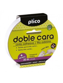 CINTA DOBLE CARA 20 METROS X 15 MM PLICO