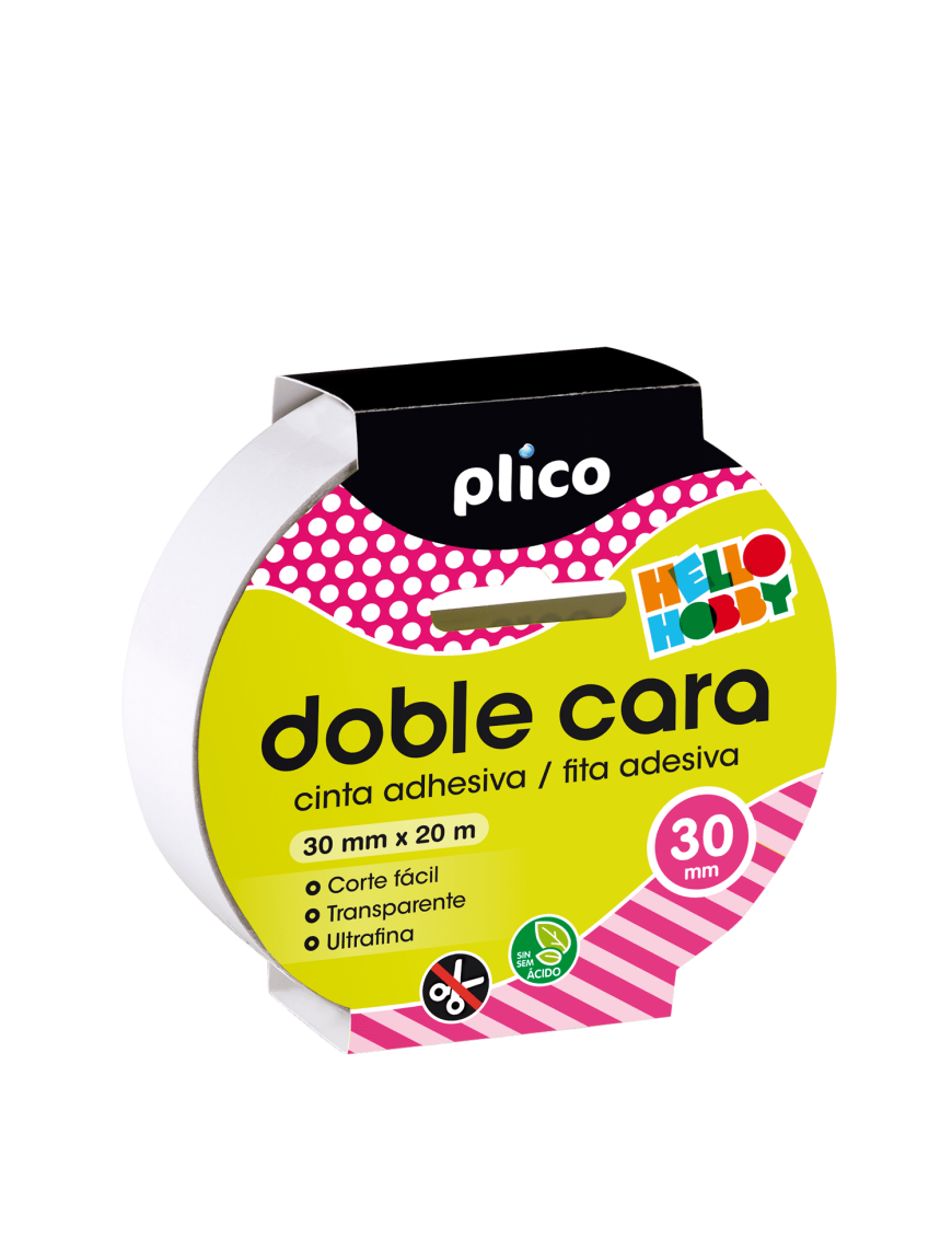 CINTA DOBLE CARA 20 METROS X 30 MM PLICO