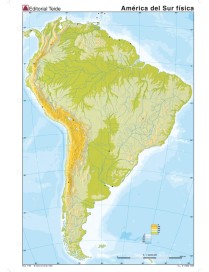 MAPA MUDO DE AMERICA DEL SUR FISICO 4 COLORES