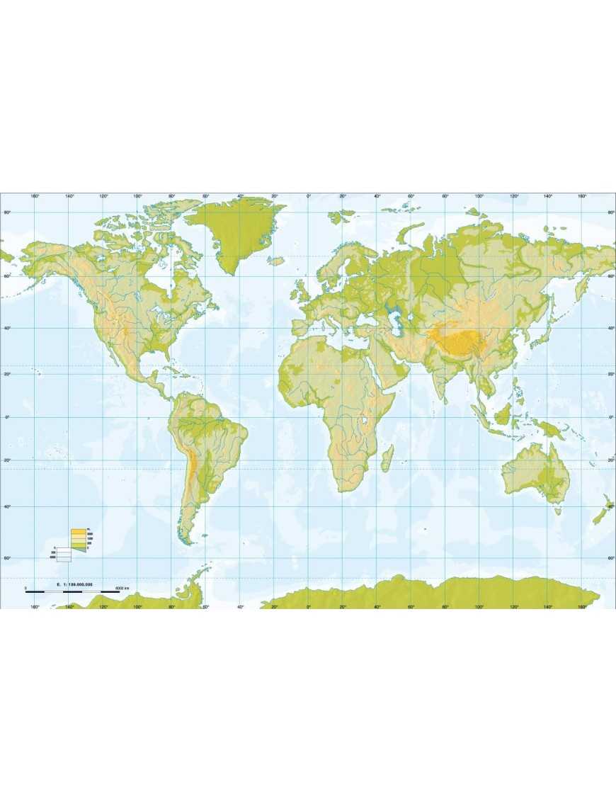 MAPA MUDO PLANISFERIO FISICO 4 COLORES