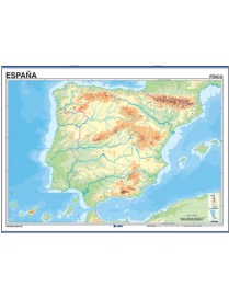 MAPA MUDO DE ESPAÑA FISICO 4 COLORES